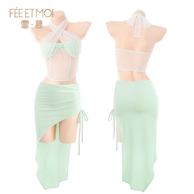 Image of Fei Mu personality drawstring can show the buttocks and cut the men's suit flirting sexy pure desire see-through pajamas ZY05 erotic underwear